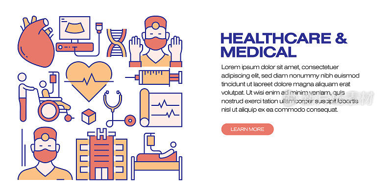 医疗保健和医疗相关的现代线条风格矢量插图