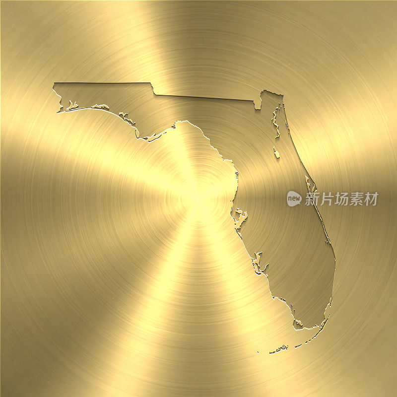 佛罗里达地图上的黄金背景-圆形拉丝金属纹理