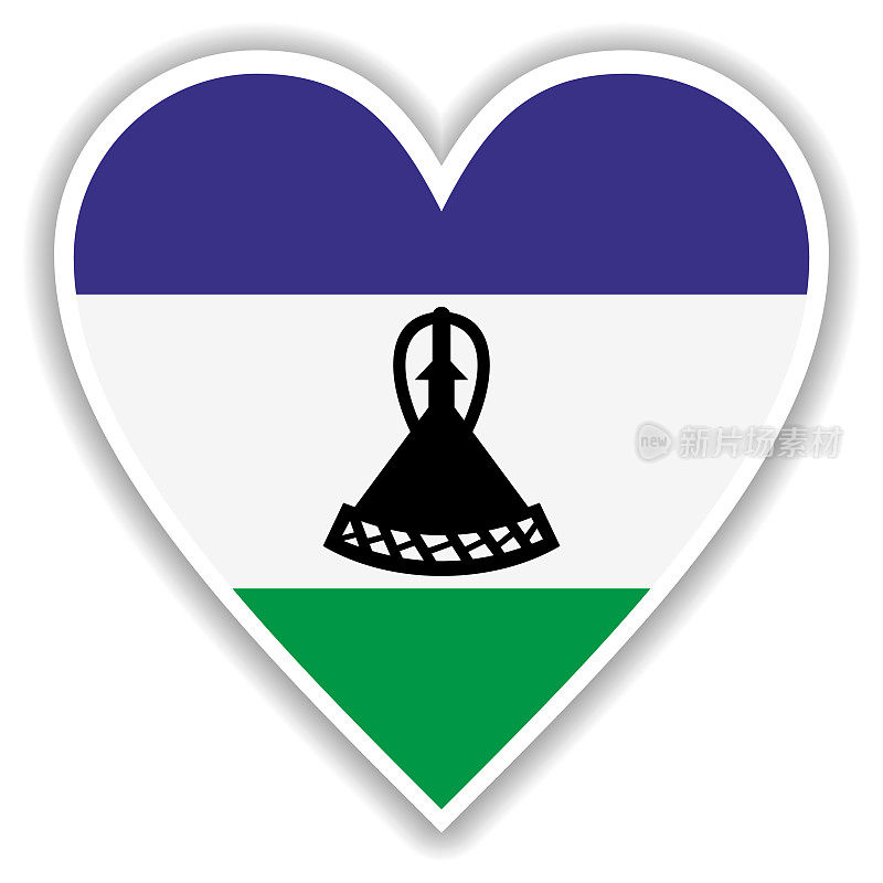 莱索托的国旗在心中有阴影和白色的轮廓