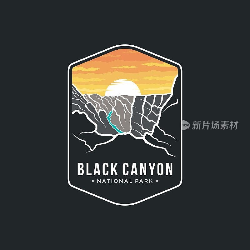 黑峡谷国家公园徽章补丁图标插图在黑暗的背景