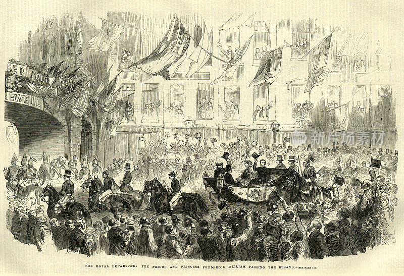 弗雷德里克·威廉王子和公主穿过斯特兰德大街(1858年，19世纪)