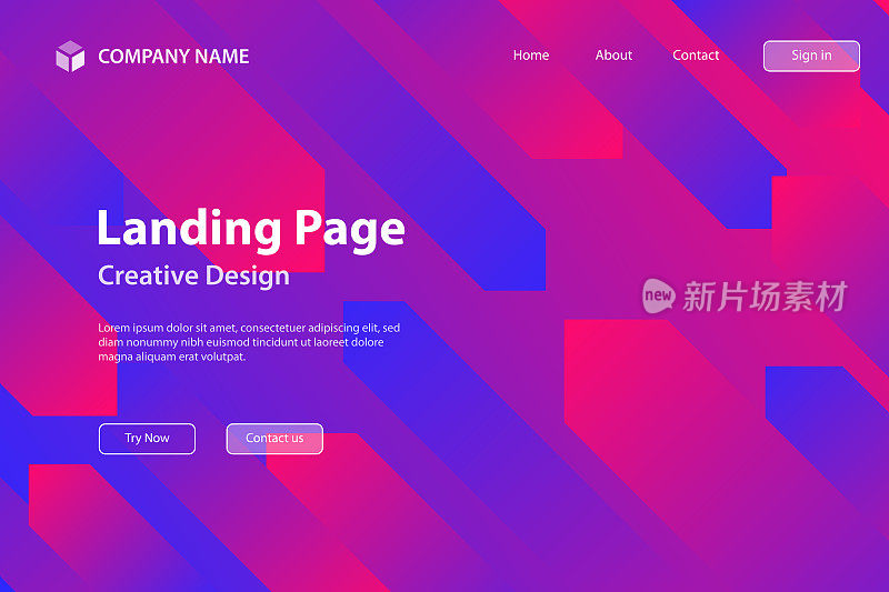 着陆页面模板-抽象设计与几何形状-流行紫色梯度