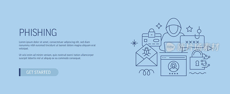网络钓鱼相关横幅线风格。现代设计矢量插图的网页旗帜，网站标题等股票插图