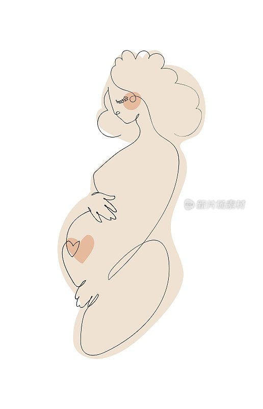 孕妇图标，怀孕和生育概念，单线手绘，服装商店标识，孕妇产品。矢量插图孤立在白色背景上。