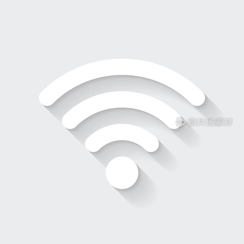 Wifi。图标与空白背景上的长阴影-平面设计