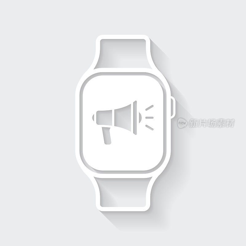 Smartwatch扩音器。图标与空白背景上的长阴影-平面设计