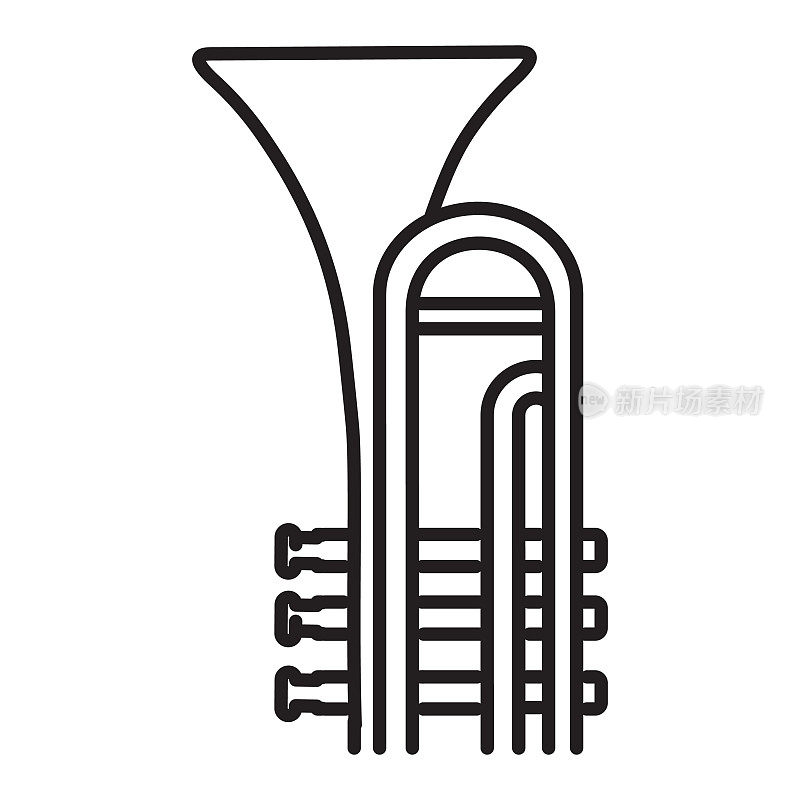 音乐商店乐器黄铜喇叭细线图标在白色背景-可编辑的笔画