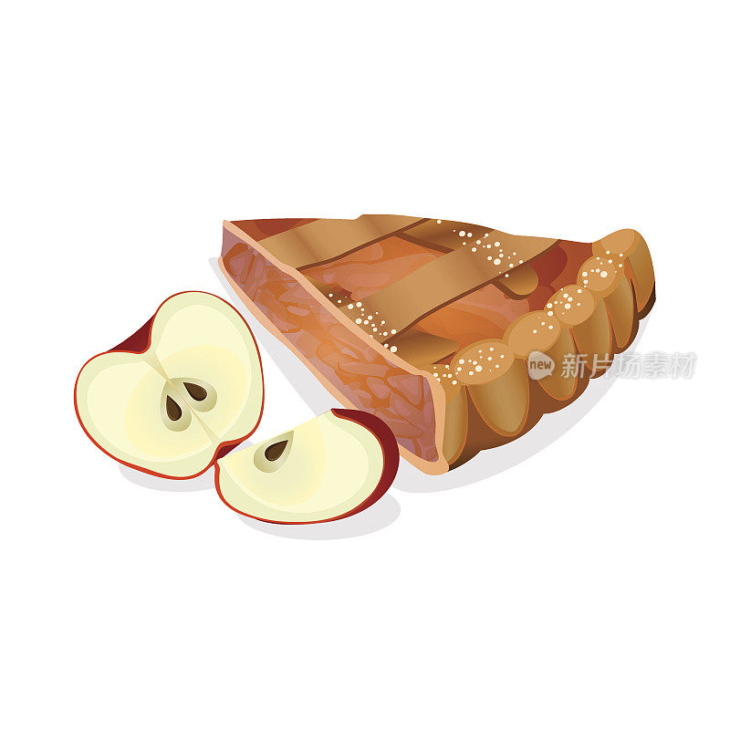 苹果派切片与新鲜的红色成熟的水果隔离