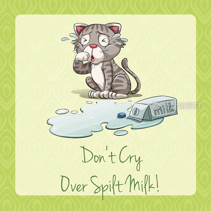 猫在打翻的牛奶旁哭泣