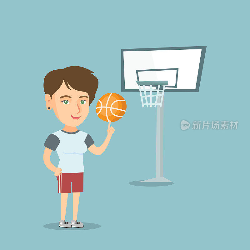 年轻的白人篮球运动员旋转着一个球
