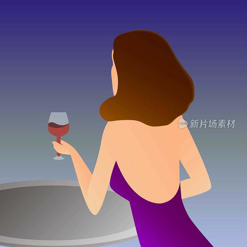 矢量插图优雅的女人与香槟