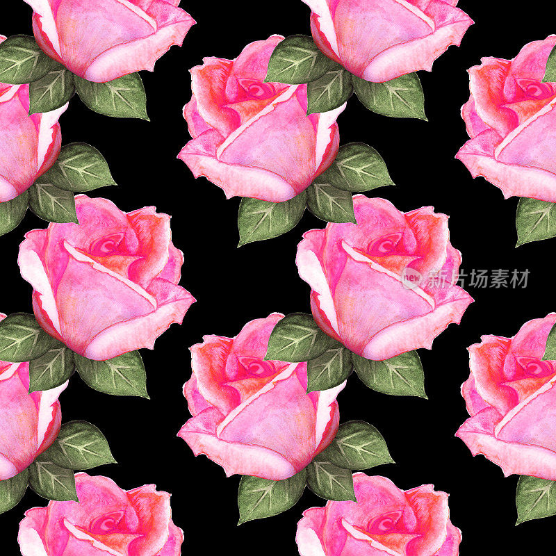 水彩无缝图案与玫瑰花
