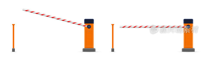 创意矢量插图的开放，封闭的停车汽车障碍门设置与停止标志隔离在透明的背景。艺术设计街路止边界。抽象概念图形元素