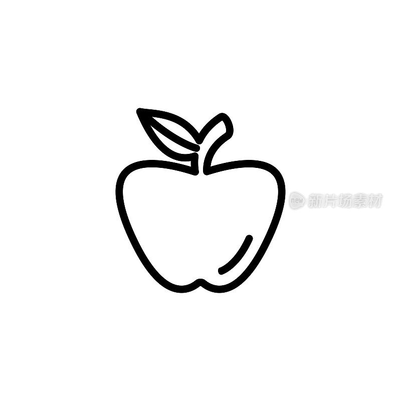 苹果线图标在平面风格矢量图标应用程序和网站。黑苹果水果插图。