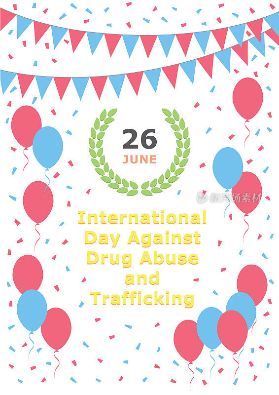 6月26日国际禁毒日-贺卡插图。节日庆祝活动邀请。