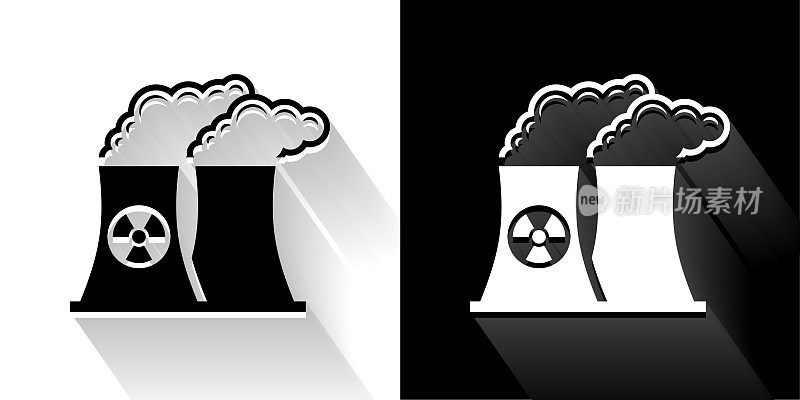 核电站黑色和白色图标与长影子