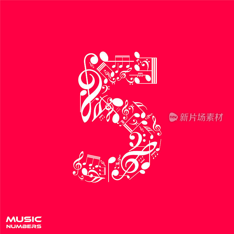 向量5由音符,音乐数字5,音乐字体
