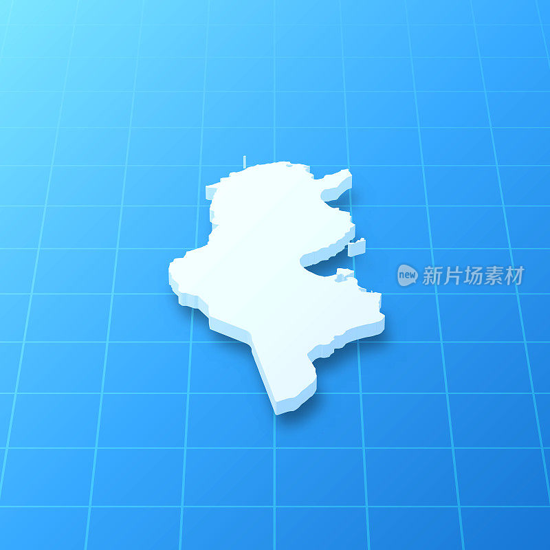 突尼斯3D地图上的蓝色背景