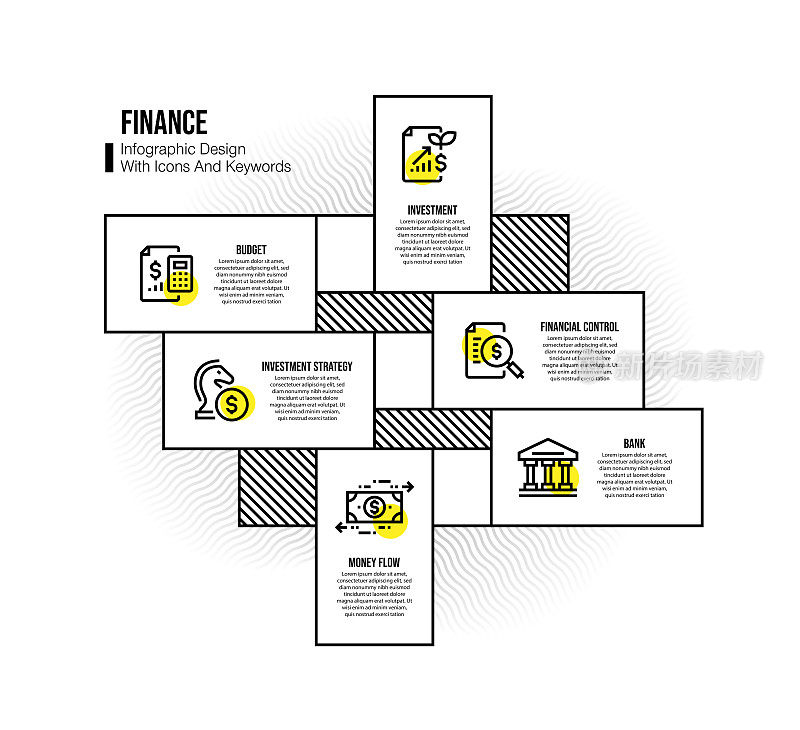 信息图表设计模板与金融关键字和图标