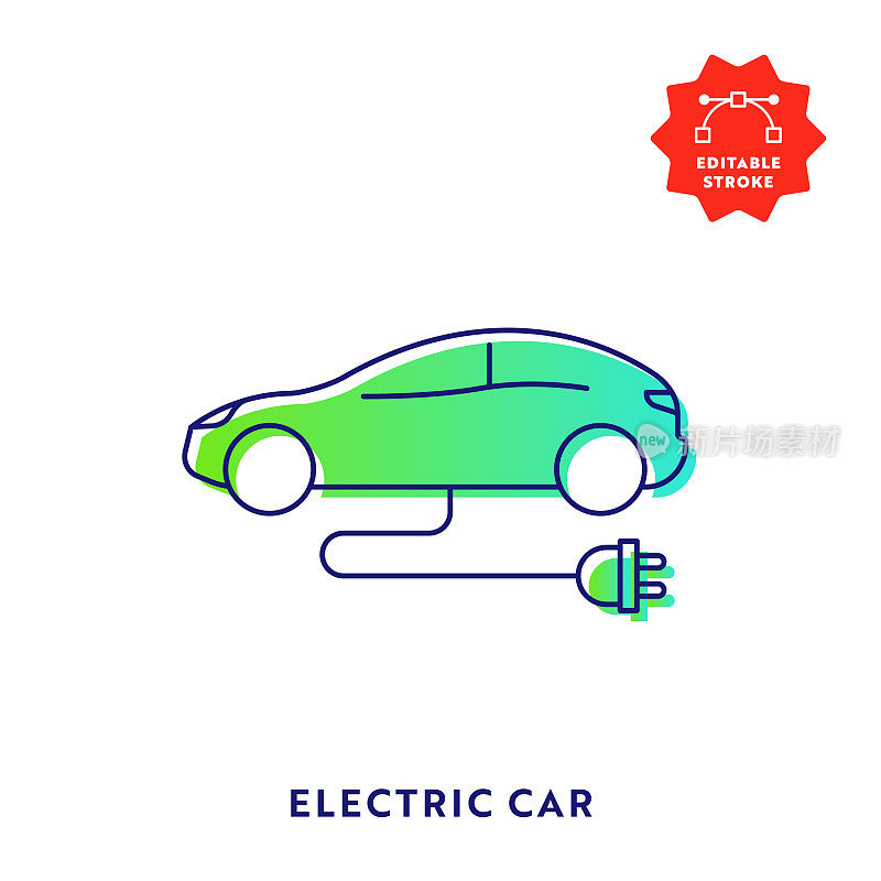电动汽车渐变直线图标与可编辑的笔触和像素完美。