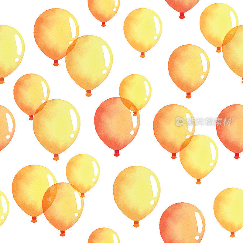 水彩无缝背景?与黄色和橙色气球