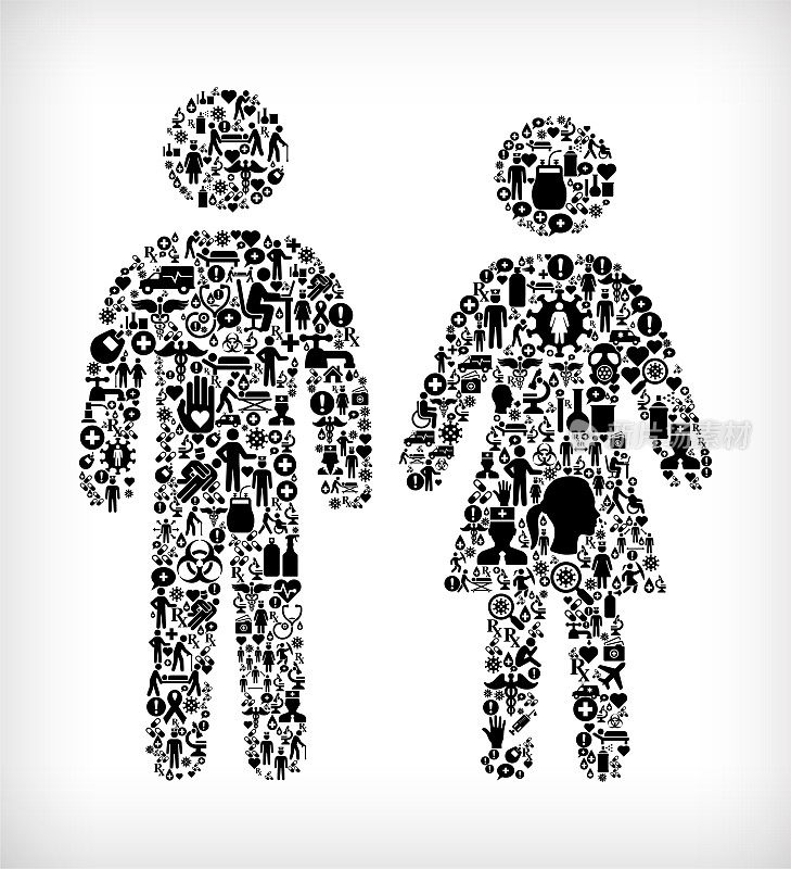 夫妇流感冠状病毒图标模式