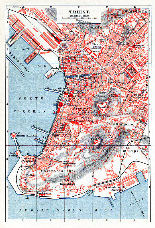 里雅斯特意大利地图插图1897年