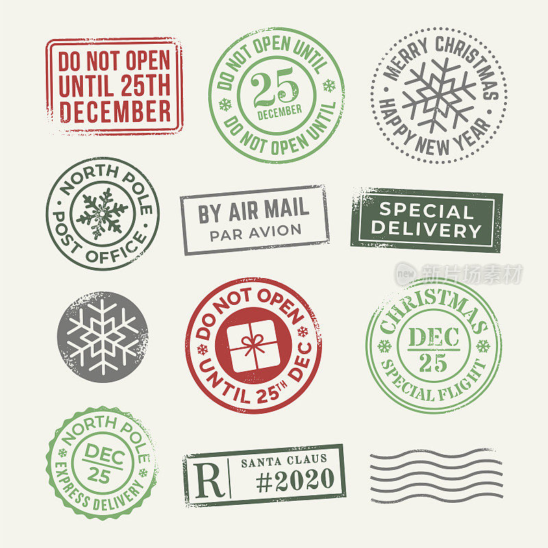 圣诞橡皮邮票集。