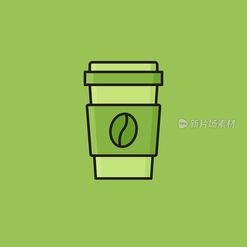 平面线设计风格咖啡图标，轮廓符号矢量插图