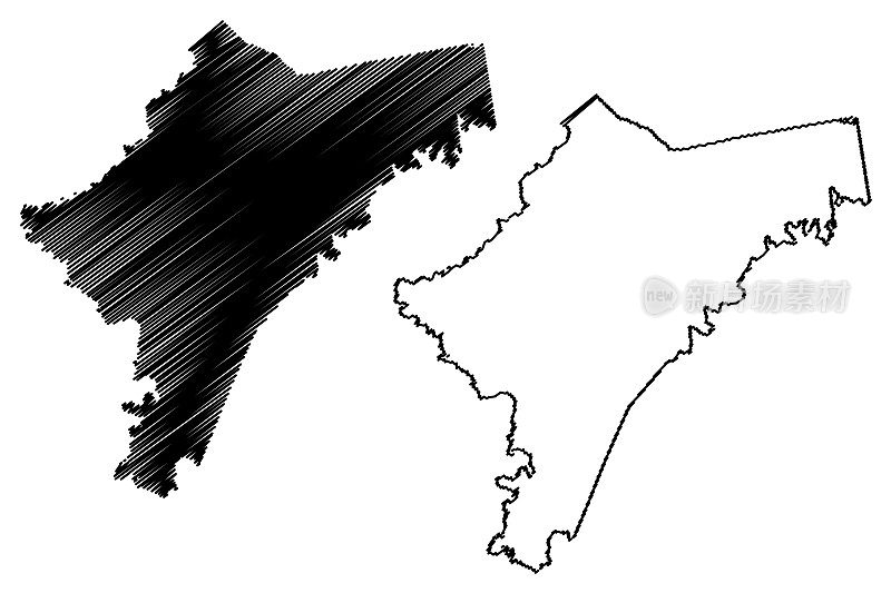 肯塔基州纳尔逊县(美国县，美国，美国)地图矢量插图，潦草草图纳尔逊地图
