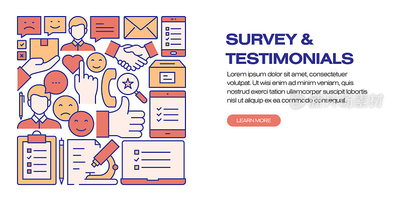 调查和感言相关的现代线风格矢量插图