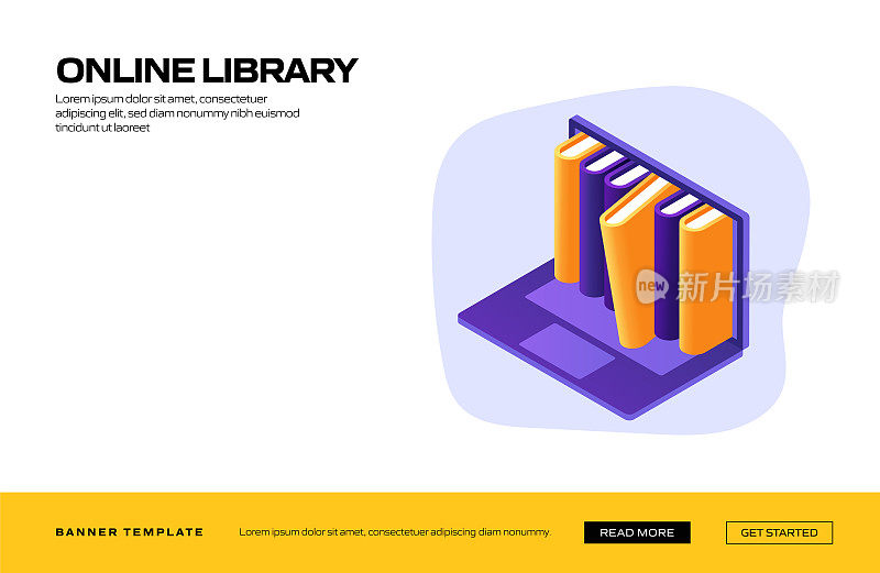 在线图书馆概念矢量插图网站横幅，广告和营销材料，在线广告，业务演示等。
