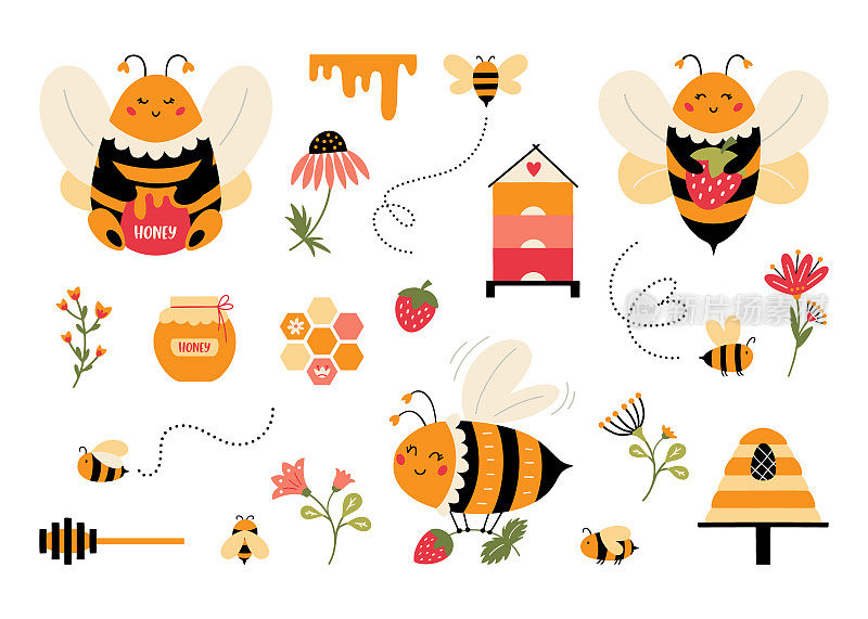 可爱cartoonÂ蜜蜂向量集大黄蜂蜂巢