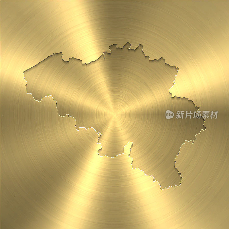 比利时地图上的金色背景-圆形拉丝金属纹理