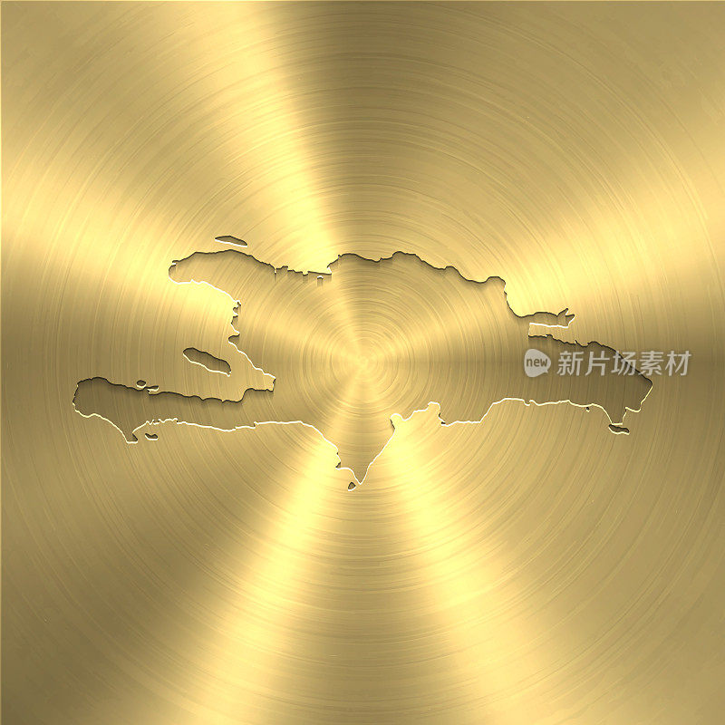 伊斯帕尼奥拉地图上的黄金背景-圆形拉丝金属纹理