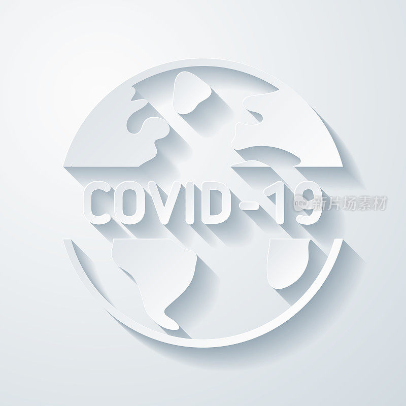 地球上COVID-19。在空白背景上具有剪纸效果的图标