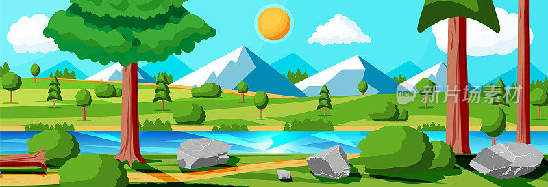 夏季自然景观有岩石和湖泊