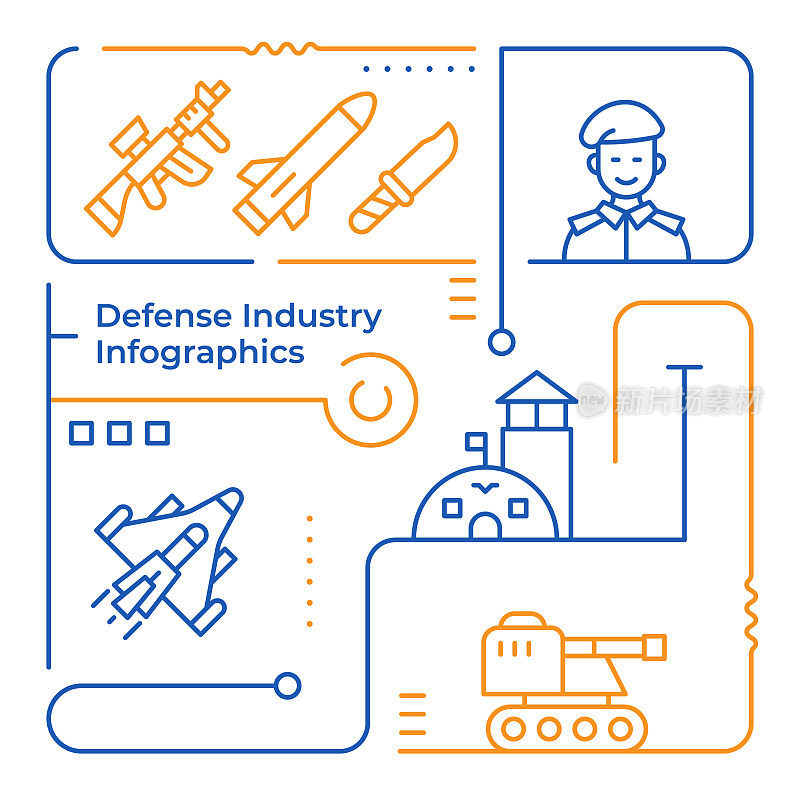 国防工业矢量线插图信息图形设计模板