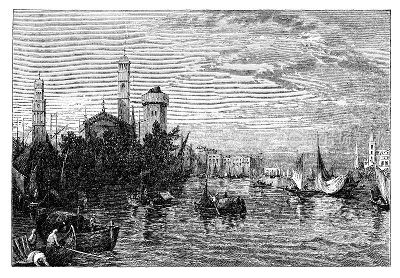 威尼斯泻湖中的布拉诺岛，1869年