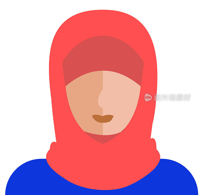 抽象的成年穆斯林妇女阿凡达图标在现代充满活力的平面色彩的白色背景
