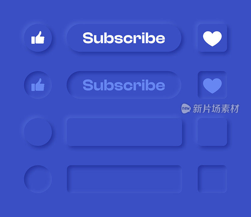 新形态蓝色订阅社交媒体按钮设计