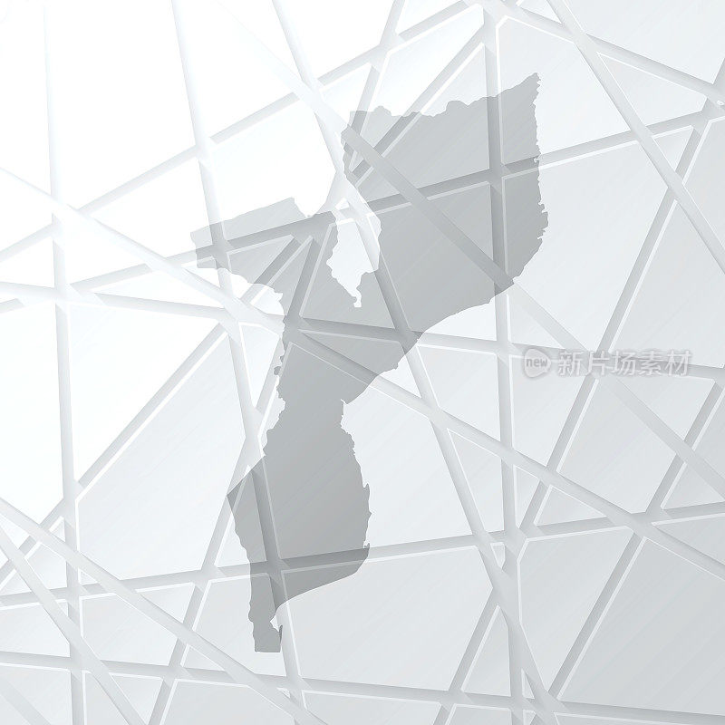 莫桑比克地图与网状网络在白色背景