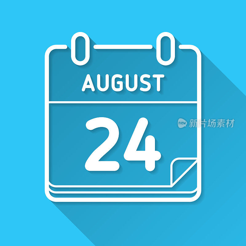 8月24日。蓝色背景上的图标-长阴影平面设计