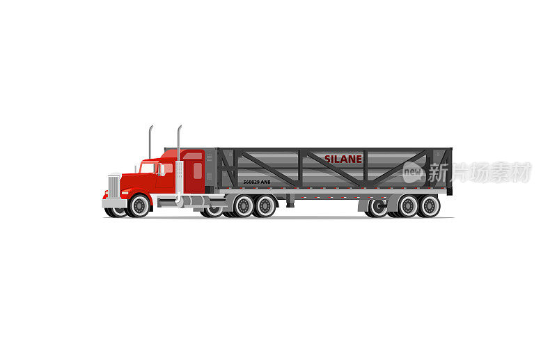 现实的矢量插图的大型货车，l半挂车，液化天然气运输拖车
