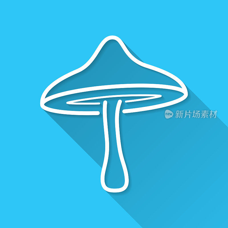 蘑菇。图标在蓝色背景-平面设计与长阴影