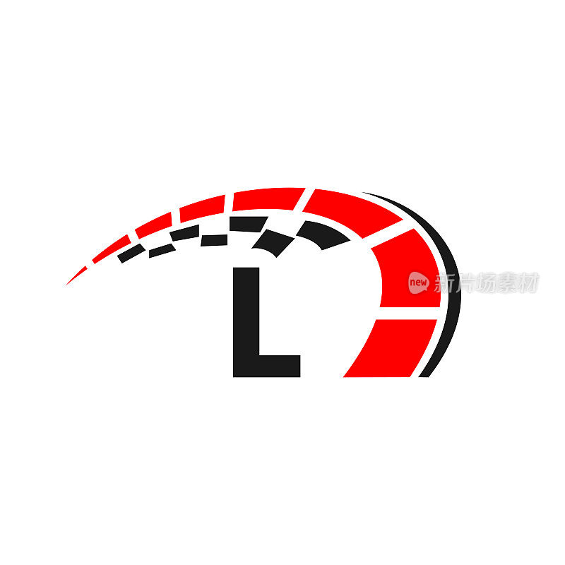 跑车标志上的字母L速度概念。汽车汽车模板汽车服务，汽车维修与速度计L字母标志设计