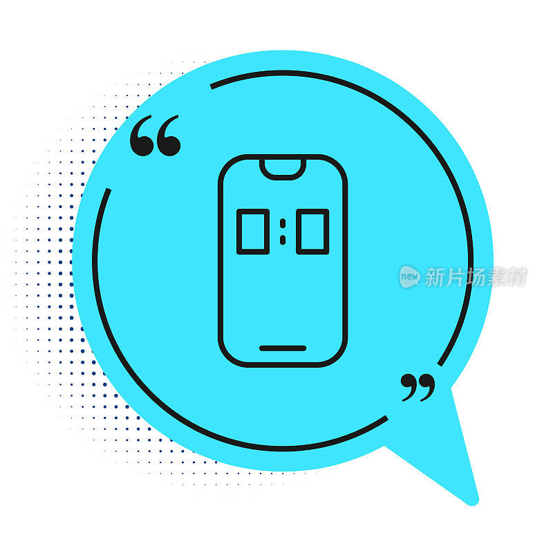 黑线闹钟应用程序智能手机界面图标孤立在白色背景。蓝色的语音泡泡符号。向量