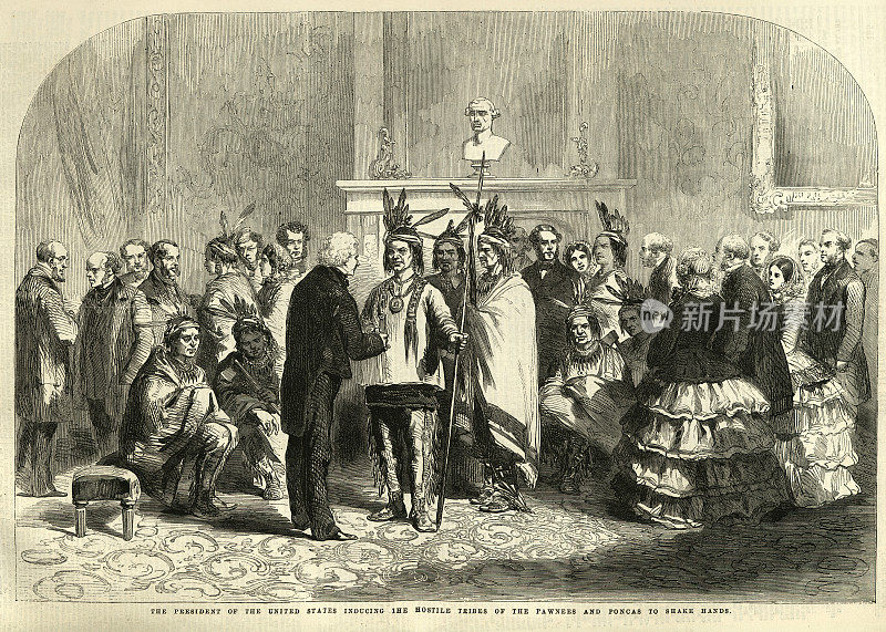 詹姆斯・布坎南(1858年，19世纪)美国总统会见波尼人和彭卡斯人的首领
