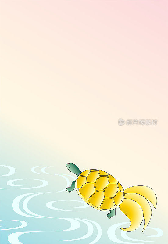 水边乌龟和流水图案的插图。垂直类型。