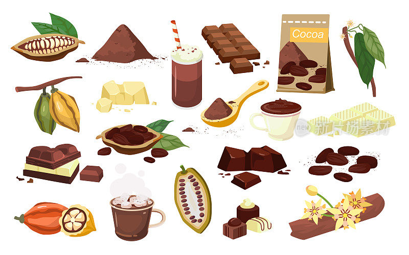 巧克力与可可豆和粉，热巧克力饮料，糖果和糖果，巧克力棒